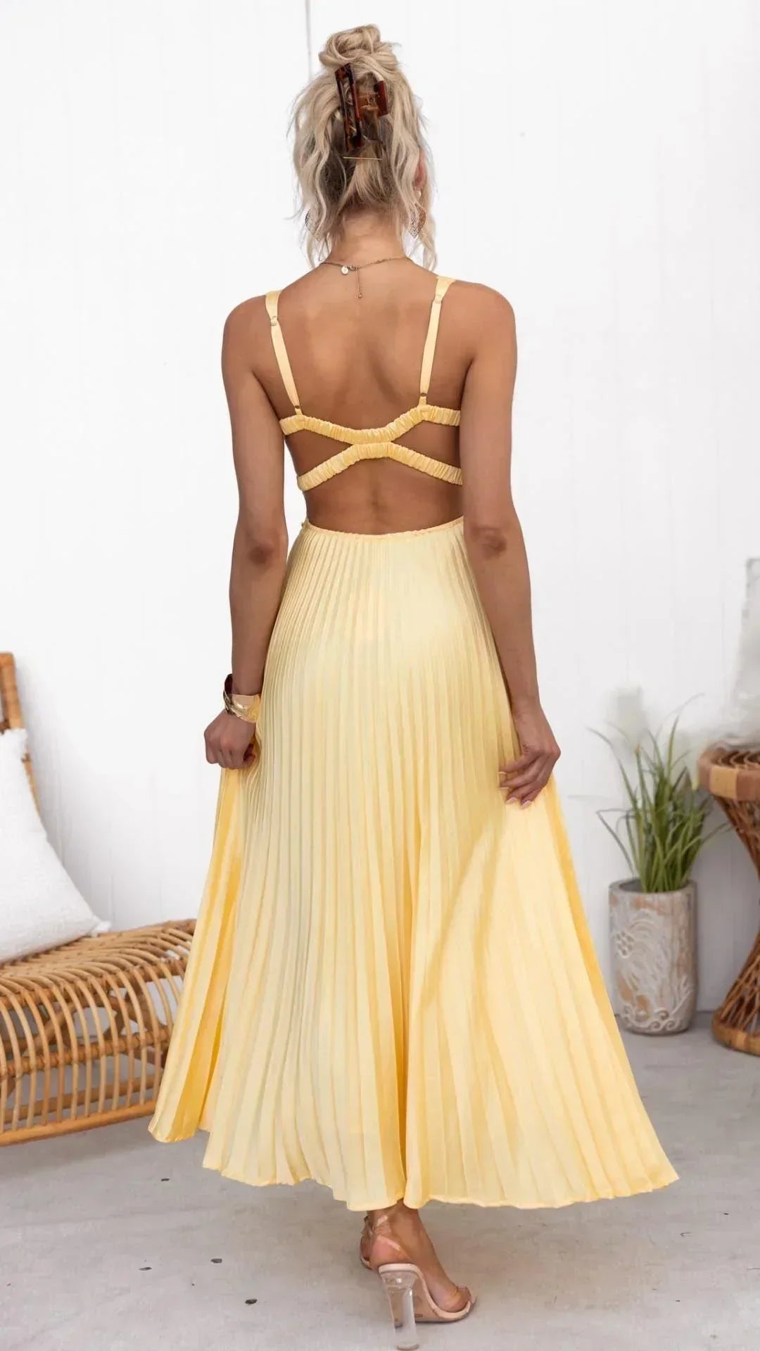 Women’s V-Neck Pleated Maxi Dress
