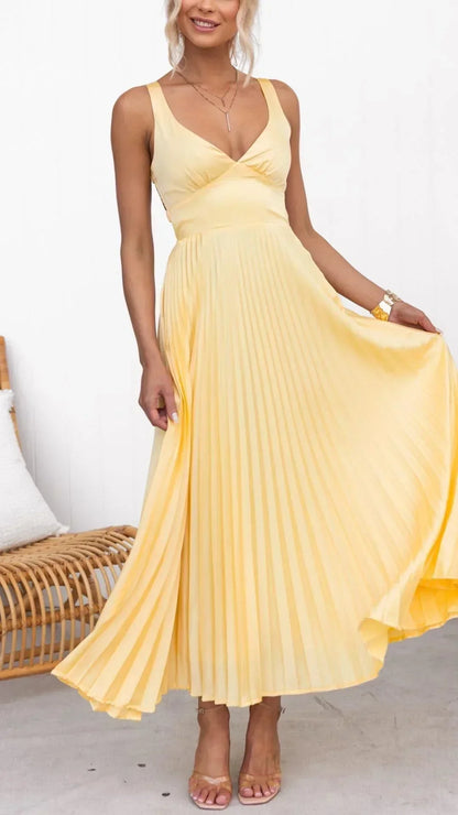 Women’s V-Neck Pleated Maxi Dress