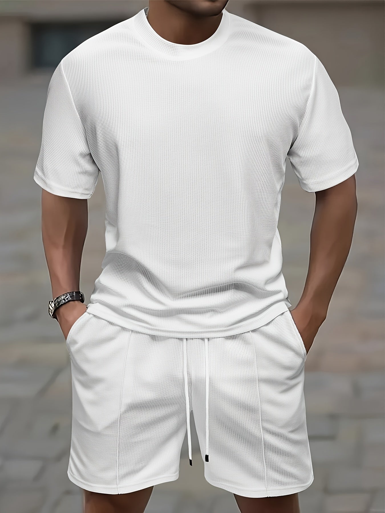 Comfortable Waffle Knit Lounge Set for Men
