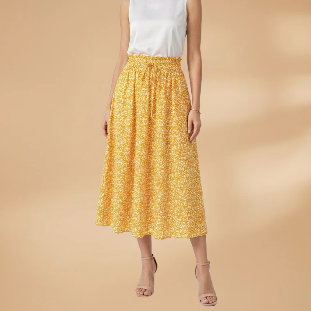 Women's Midi Skirt with Floral Print and Elasticated Waistband