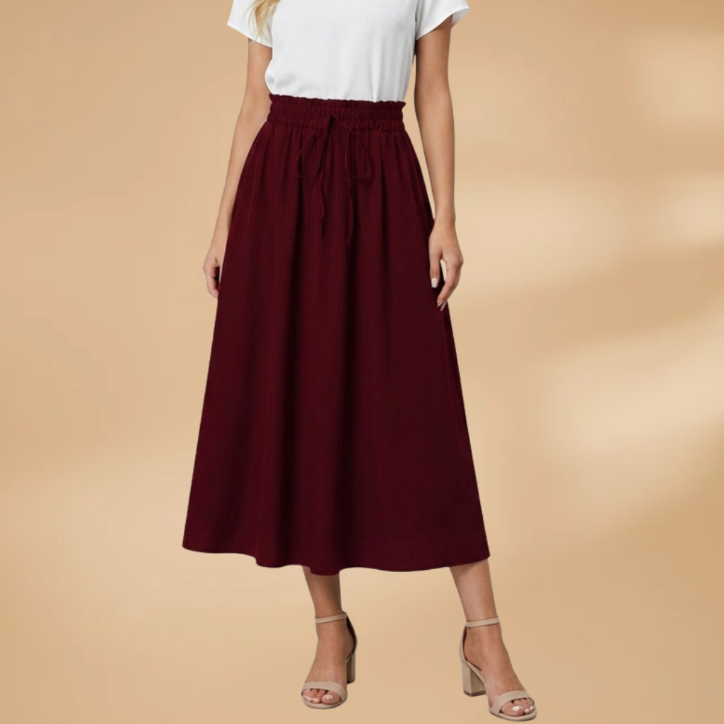 Women's Midi Skirt with Floral Print and Elasticated Waistband