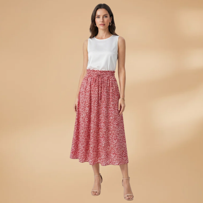 Women's Midi Skirt with Floral Print and Elasticated Waistband