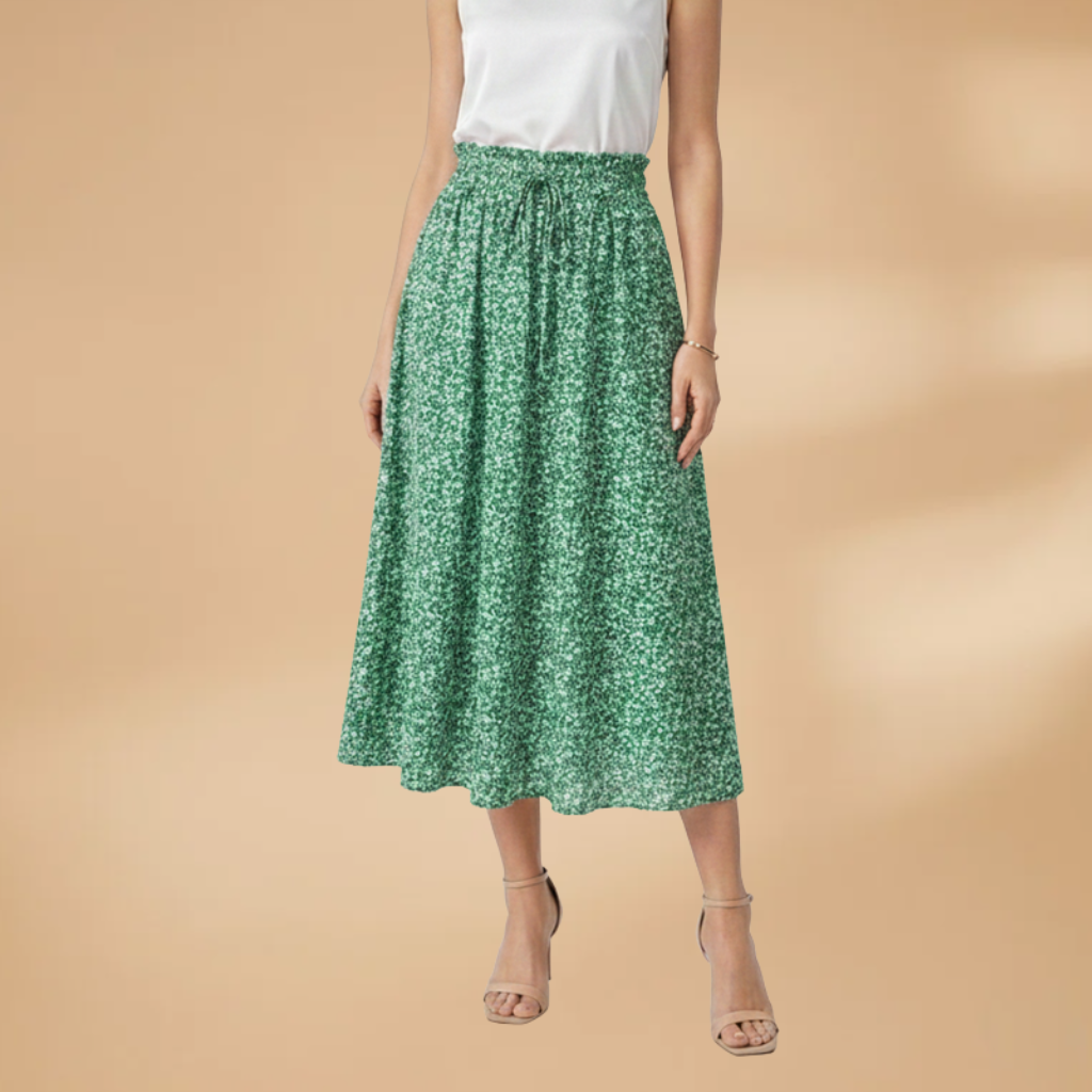 Women's Midi Skirt with Floral Print and Elasticated Waistband