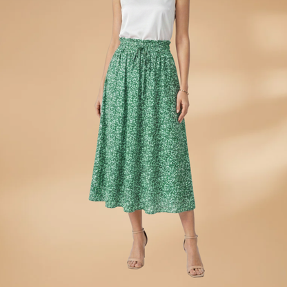 Women's Midi Skirt with Floral Print and Elasticated Waistband