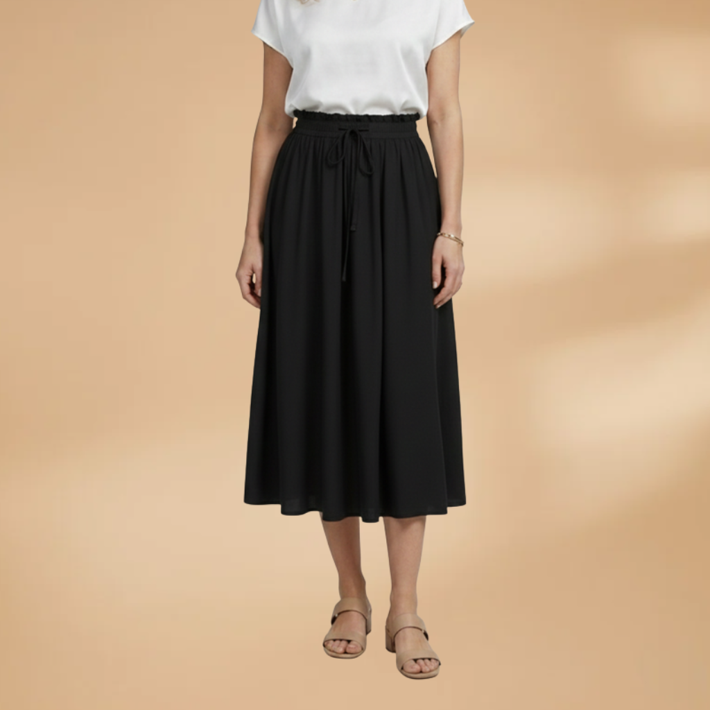 Women's Midi Skirt with Floral Print and Elasticated Waistband