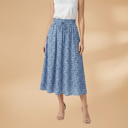 Women's Midi Skirt with Floral Print and Elasticated Waistband