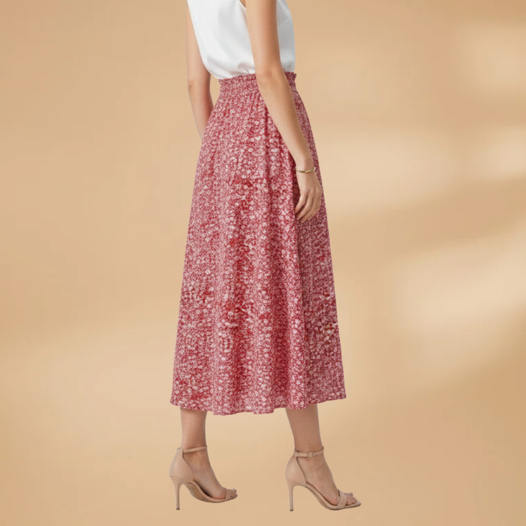 Women's Midi Skirt with Floral Print and Elasticated Waistband