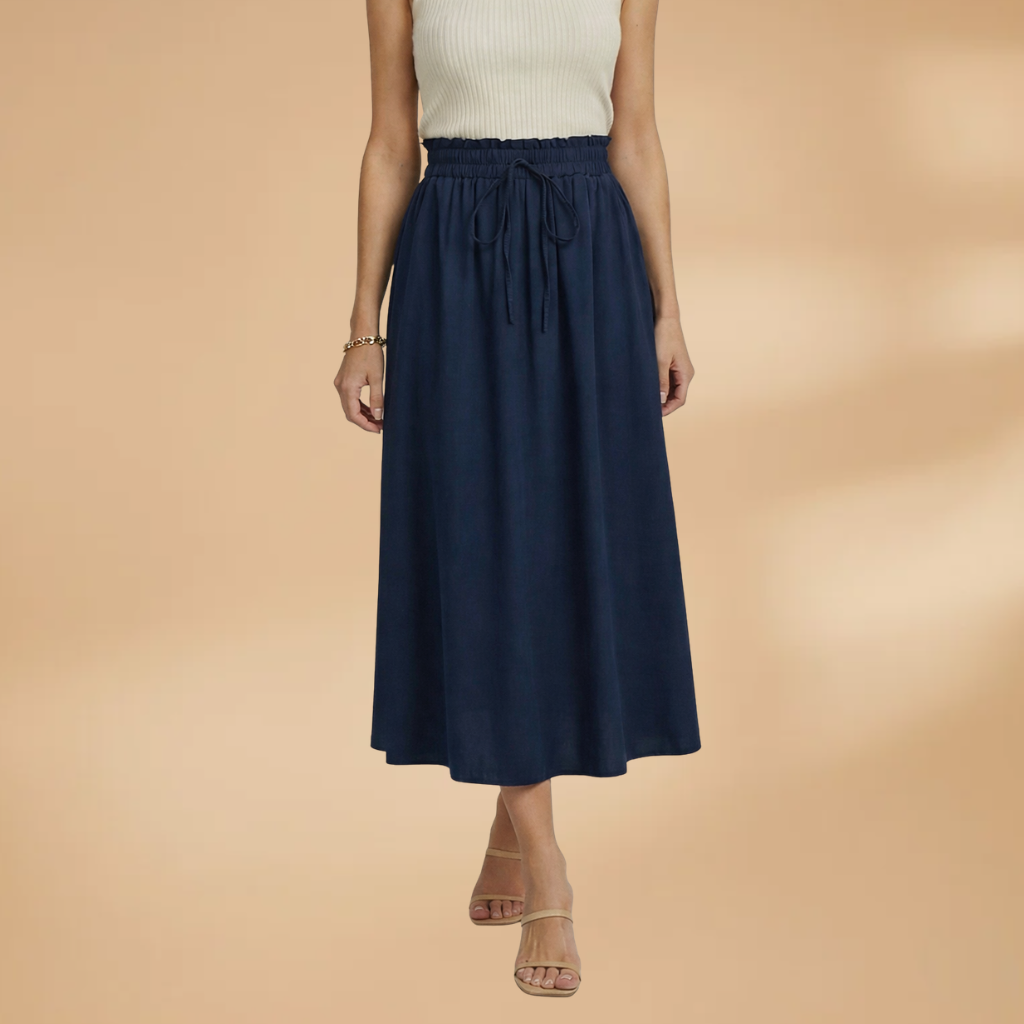 Women's Midi Skirt with Floral Print and Elasticated Waistband