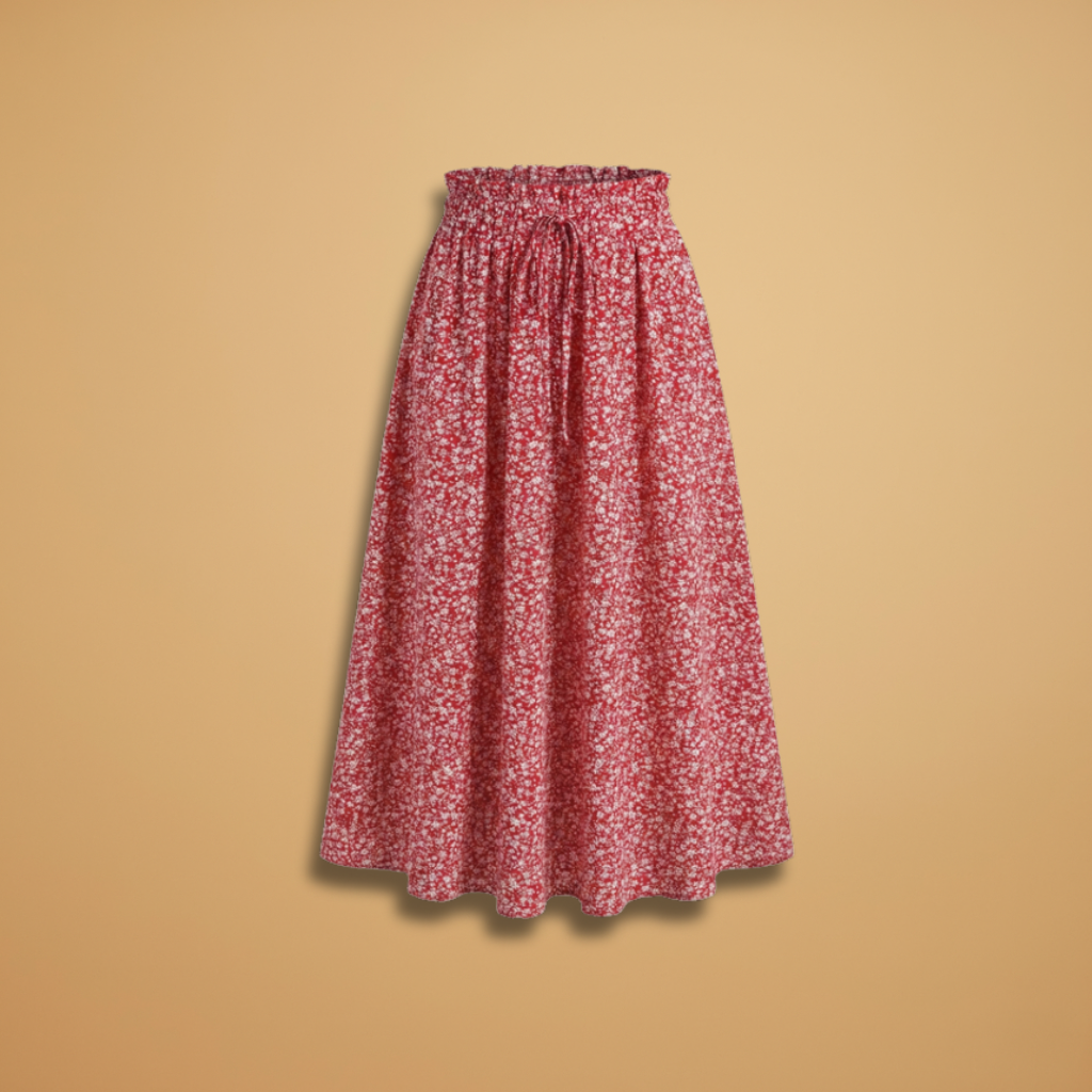 Women's Midi Skirt with Floral Print and Elasticated Waistband