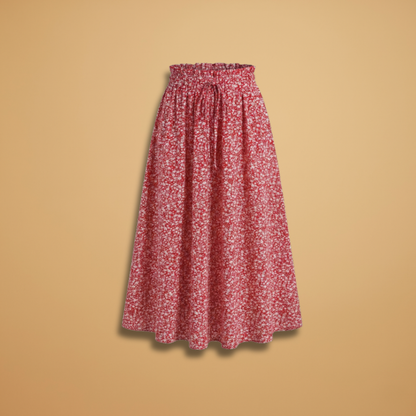 Women's Midi Skirt with Floral Print and Elasticated Waistband