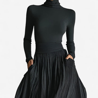 Women's High Waist Pleated Maxi Skirt & Fitted Shirt Set – Elegant Style