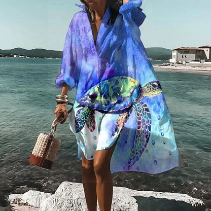 Women Casual Printed Shirt Midi Dress