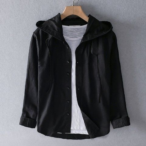 Casual Long Sleeve Shirt with Hood for Men