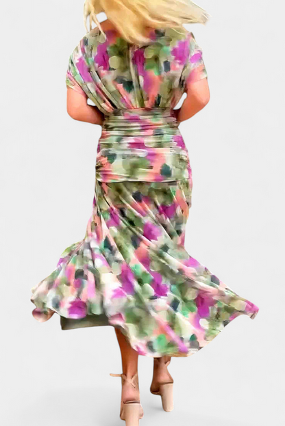 Women's Off-Shoulder Ruched Evening Dress – Flowing Skirt, Elegant Formal